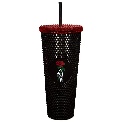 Black Rose Skeleton Textured Cup with Straw - 20 oz.