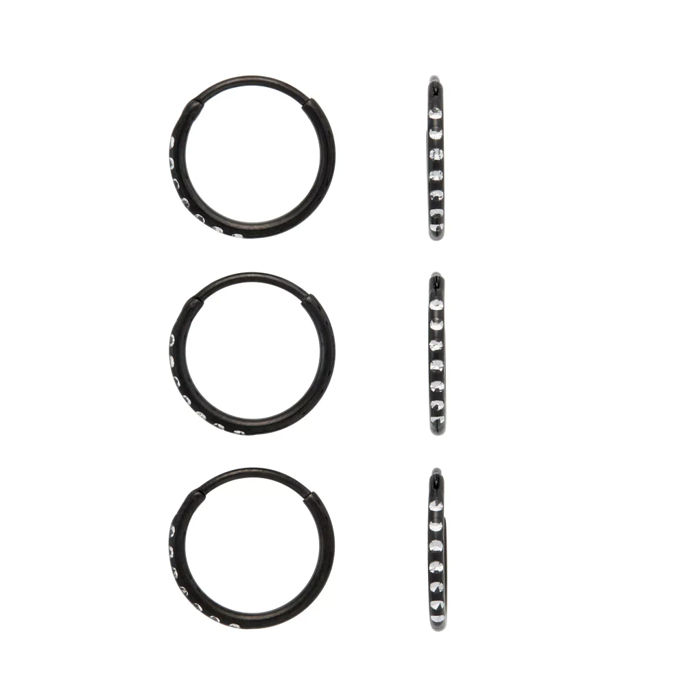 Multi-Pack Black and Crystal Hoops 3 Pack - 20 Gauge