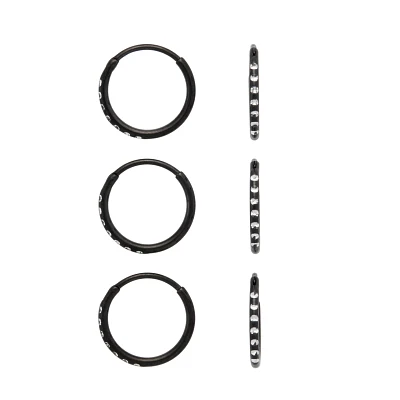 Multi-Pack Black and Crystal Hoops 3 Pack - 20 Gauge