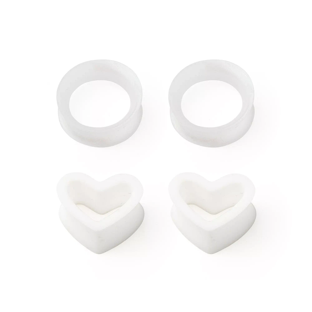 White Heart Silicone Tunnel Plugs - 2 Pairs