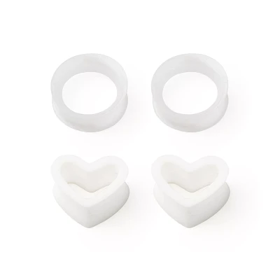 White Heart Silicone Tunnel Plugs - 2 Pairs