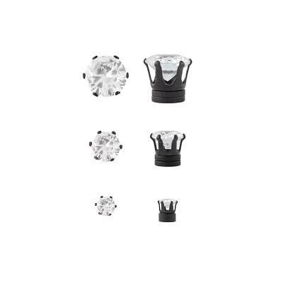 Multi-Pack CZ and Black Graduated Size Magnetic Earrings - 3 Pair
