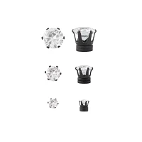 Multi-Pack CZ and Black Graduated Size Magnetic Earrings - 3 Pair