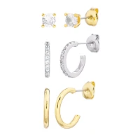 Multi-Pack CZ Goldtone and Silvertone Stud and Hoop Earrings 3 Pair