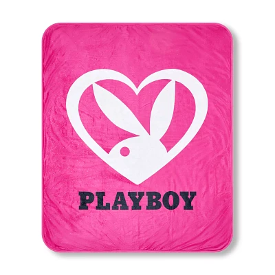Playboy Bunny Pink Heart Reversible Fleece Blanket