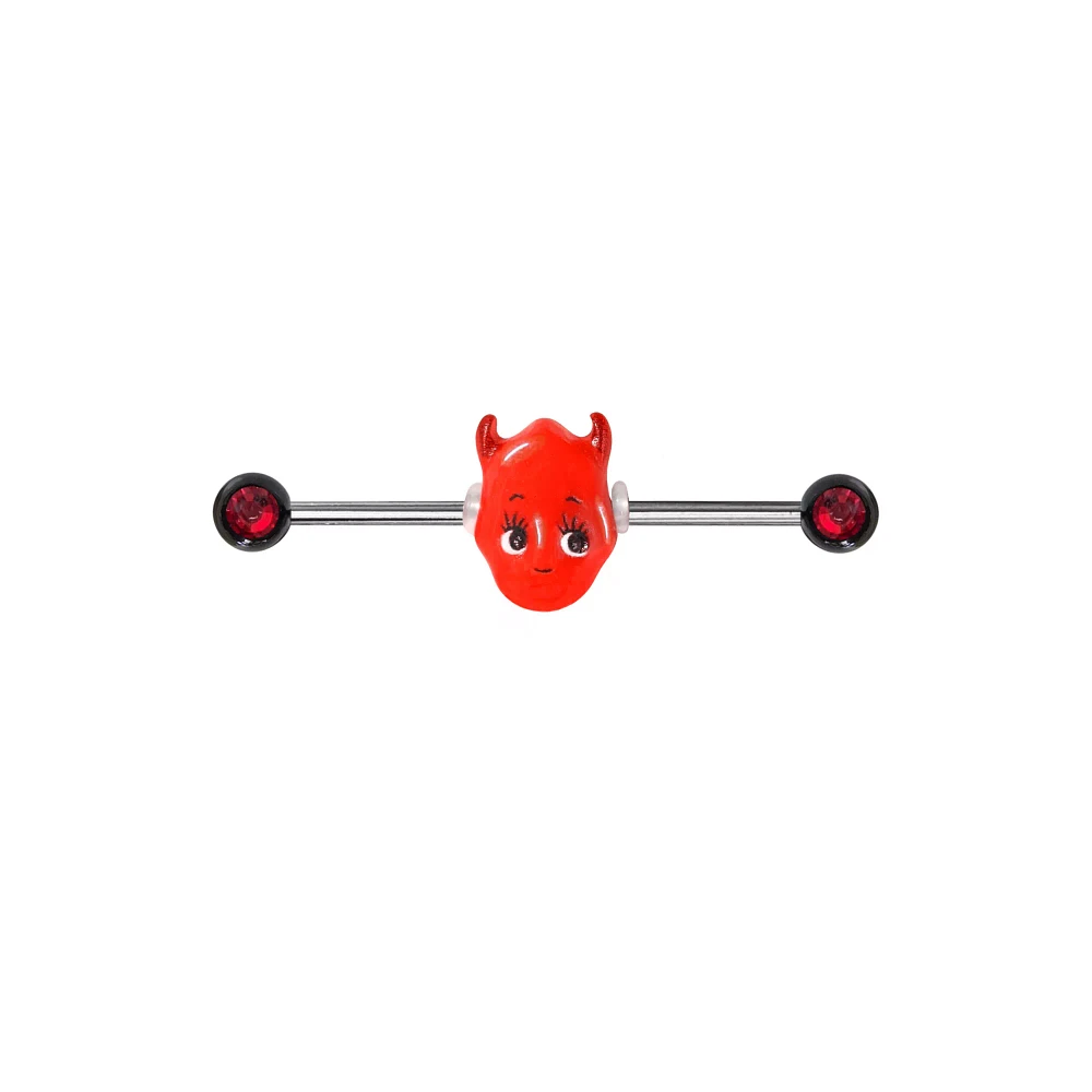 Red Baby Devil Industrial Barbell - 14 Gauge