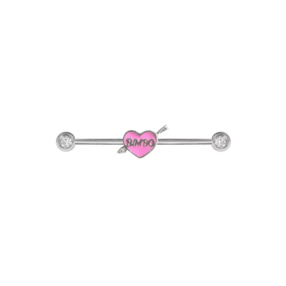 CZ Bimbo Heart Industrial Barbell - 14 Gauge