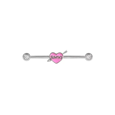 CZ Bimbo Heart Industrial Barbell - 14 Gauge