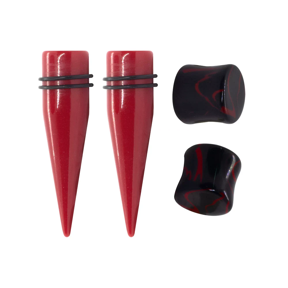 Multi-Pack Red Acrylic Tapers and Plugs - 2 Pair
