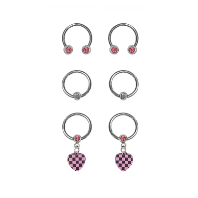 Multi-Pack Heart Dangle Hoops and Horseshoe Rings 6 Pack - 16 Gauge