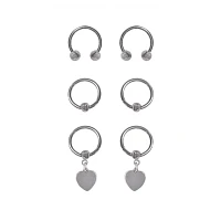 Multi-Pack Heart Dangle Hoops and Horseshoe Rings 6 Pack - 16 Gauge