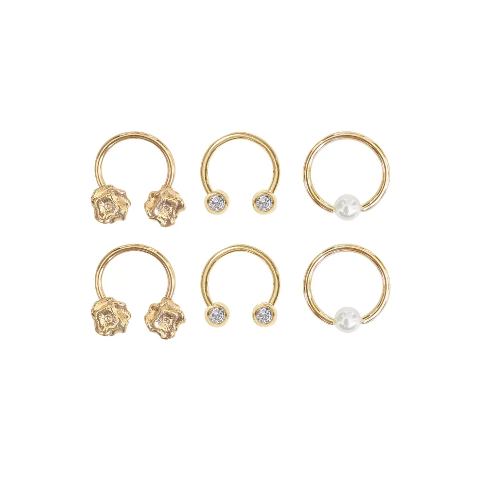 Multi-Pack CZ Rose Horseshoe and Captive Rings 6 Pack - 16 Gauge
