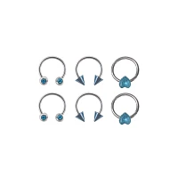 Multi-Pack Blue CZ Horseshoe Rings and Hoops 6 Pack - 16 Gauge