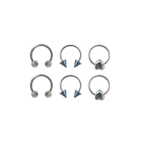 Multi-Pack Blue CZ Horseshoe Rings and Hoops 6 Pack - 16 Gauge