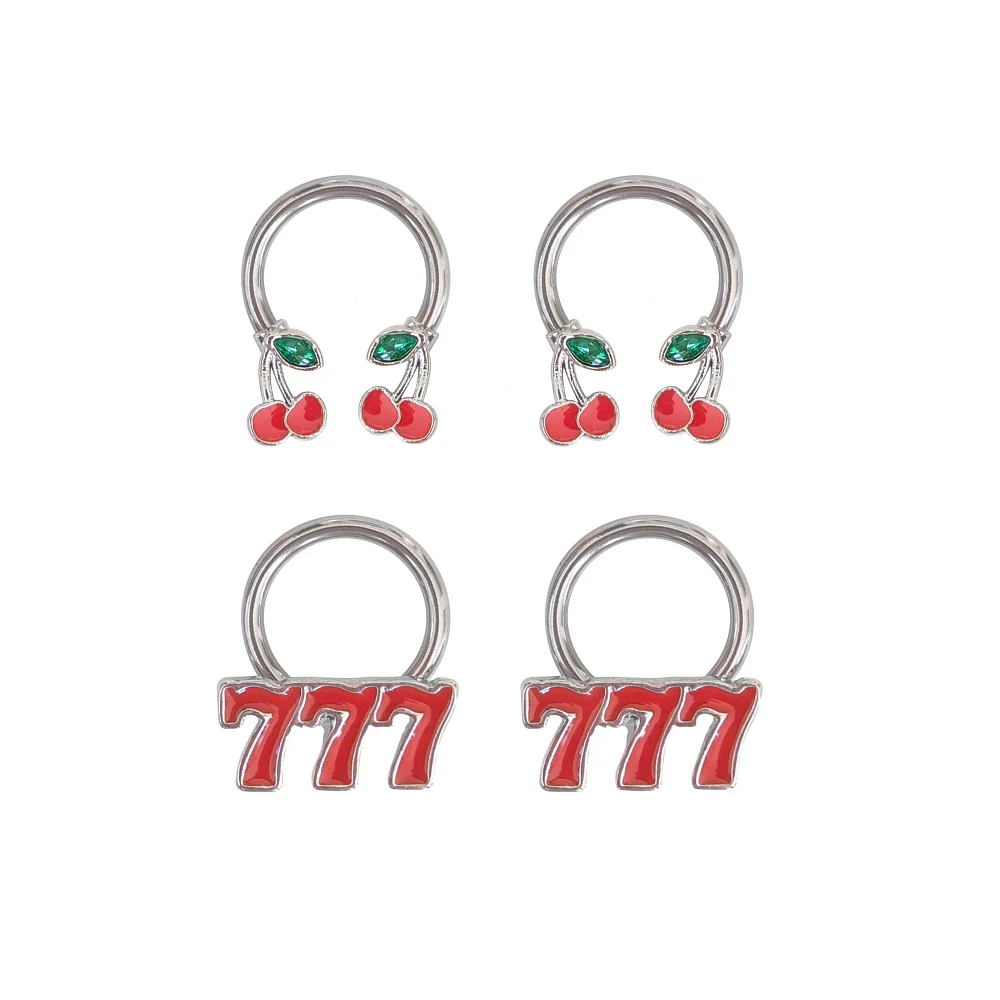 Multi-Pack CZ Red Casino Horseshoe Rings and Captive Rings 2 Pair - 14 Gauge