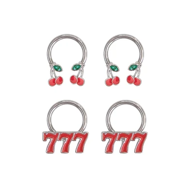 Multi-Pack CZ Red Casino Horseshoe Rings and Captive Rings 2 Pair - 14 Gauge