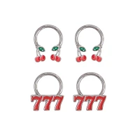Multi-Pack CZ Red Casino Horseshoe Rings and Captive Rings 2 Pair - 14 Gauge
