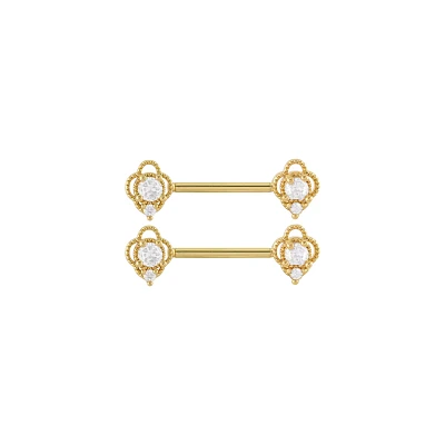 Goldtone CZ Flower Nipple Barbells - 16 Gauge