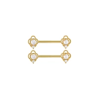 Goldtone CZ Flower Nipple Barbells - 16 Gauge