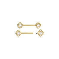 Goldtone CZ Flower Nipple Barbells - 16 Gauge