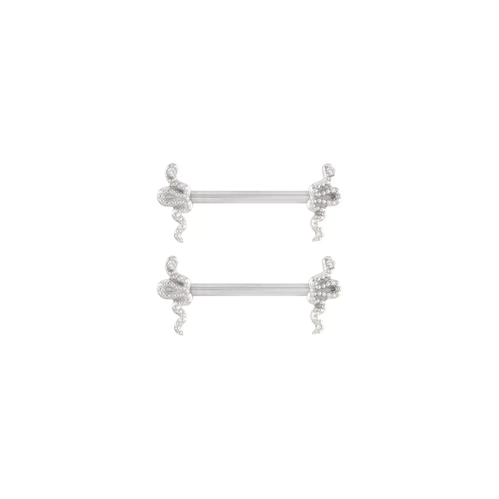 CZ Titanium Snake Nipple Barbells - 14 Gauge
