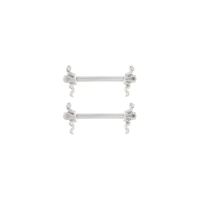 CZ Titanium Snake Nipple Barbells - 14 Gauge