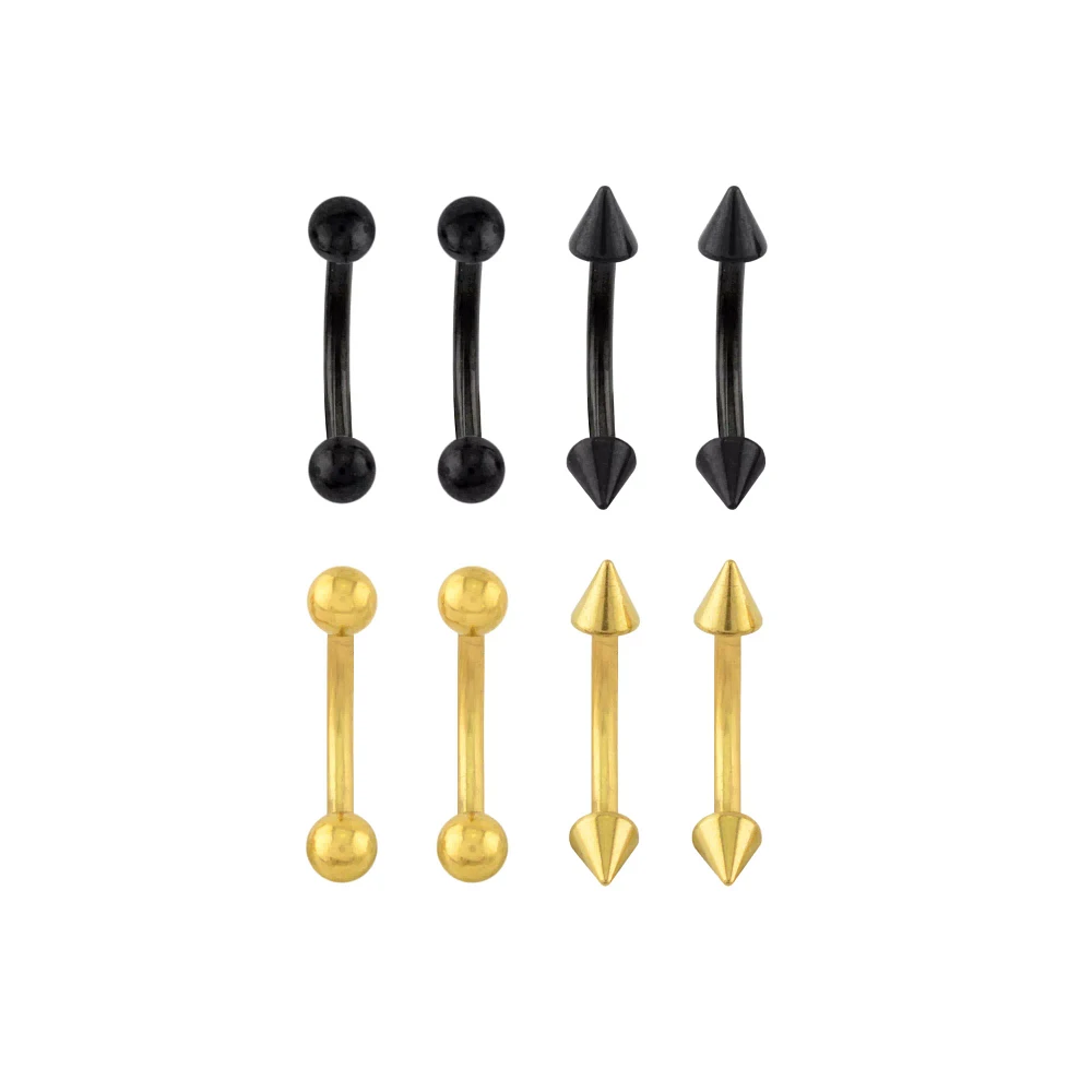 Multi-Pack Black and Goldtone Curved Barbells 8 Pack - 16 Gauge