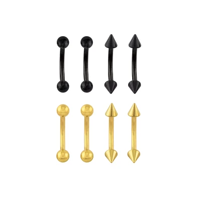 Multi-Pack Black and Goldtone Curved Barbells 8 Pack - 16 Gauge