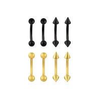 Multi-Pack Black and Goldtone Curved Barbells 8 Pack - 16 Gauge