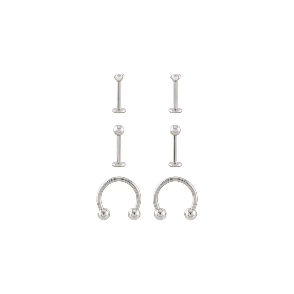 Multi-Pack CZ Titanium Labret and Horseshoe Rings 6 Pack - 16 Gauge