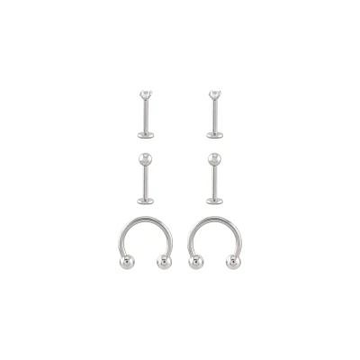 Multi-Pack CZ Titanium Labret and Horseshoe Rings 6 Pack - 16 Gauge