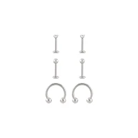 Multi-Pack CZ Titanium Labret and Horseshoe Rings 6 Pack - 16 Gauge