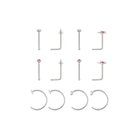 Multi-Pack Titanium Pink CZ Nose Pins and Hoops 12 Pack - 22 Gauge
