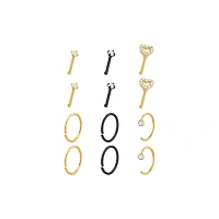 Multi-Pack Goldtone and Black Heart Nose Pins and Hoops 12 Pack - 20 Gauge