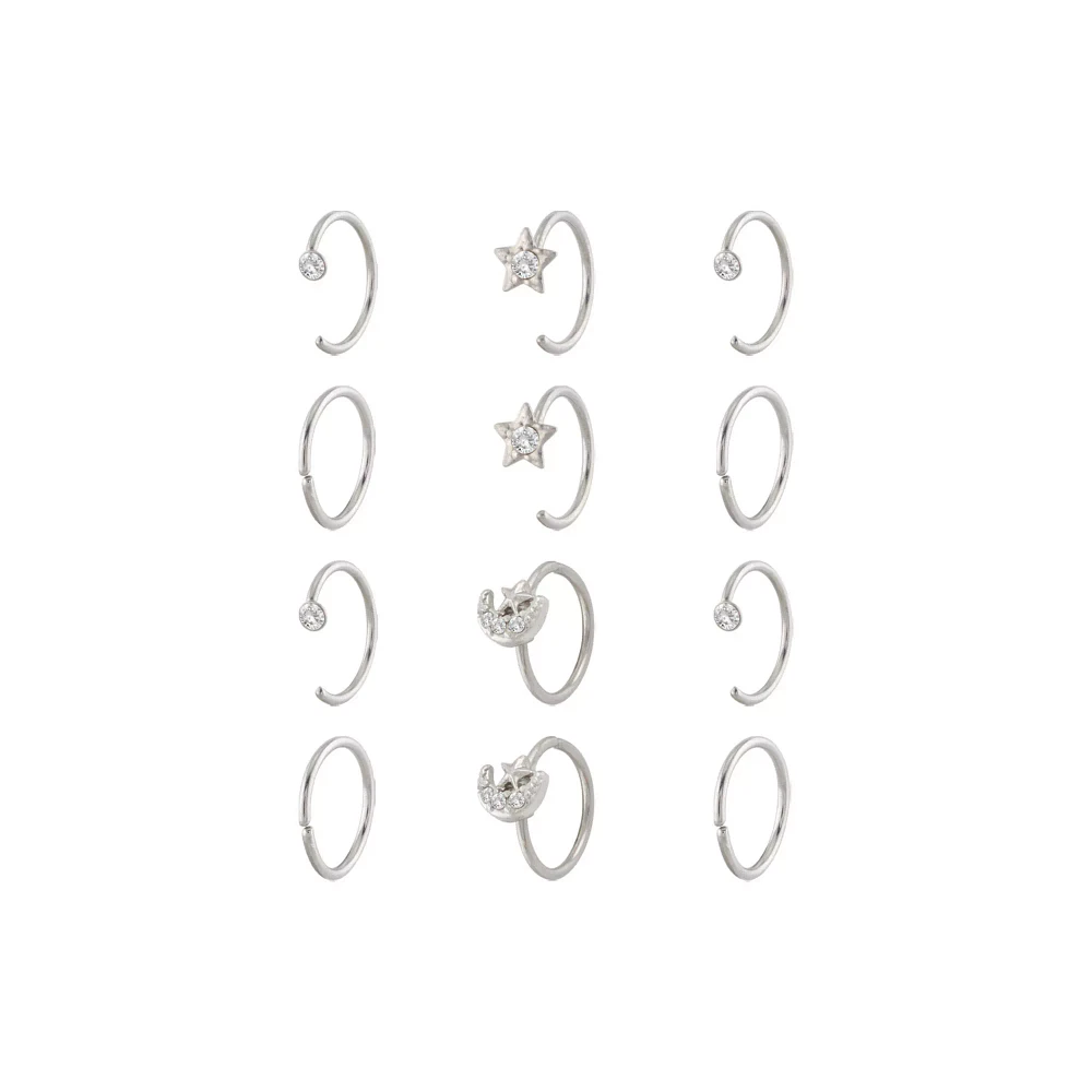 Multi-Pack CZ Celestial Hoop and Half Hoop Nose Rings 12 Pack - 20 Gauge