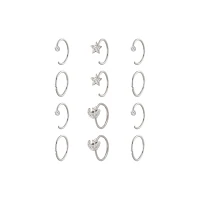 Multi-Pack CZ Celestial Hoop and Half Hoop Nose Rings 12 Pack - 20 Gauge