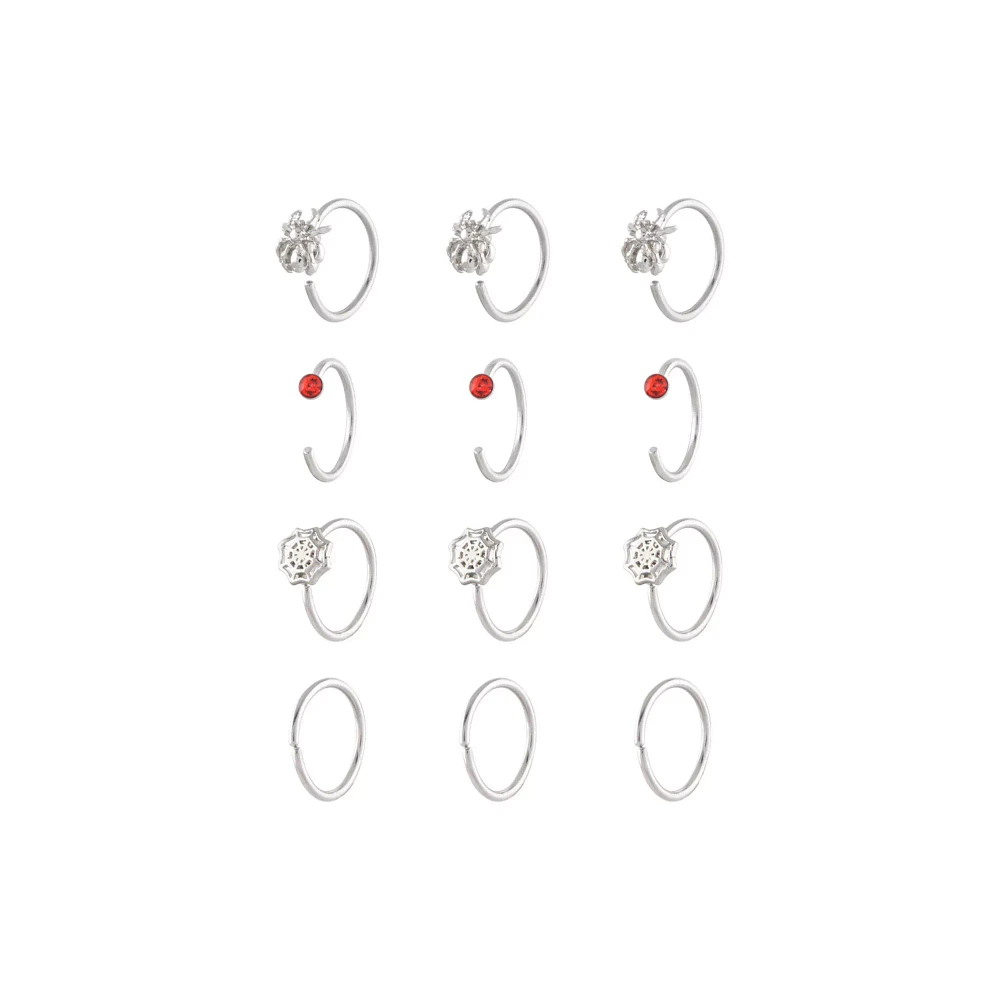 Multi-Pack Red CZ Spider Hoops and Half Hoop Nose Rings 12 Pack - 20 Gauge