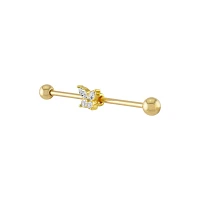 CZ Gold Plated Butterfly Industrial Barbell - 14 Gauge