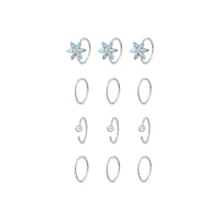 Multi-Pack Round CZ Flower Hoop and Half Hoop Nose Rings 12 Pack - 20 Gauge