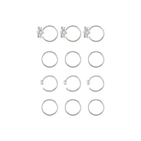 Multi-Pack Round CZ Flower Hoop and Half Hoop Nose Rings 12 Pack - 20 Gauge