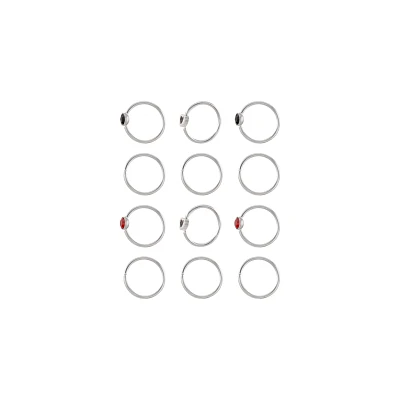 Multi-Pack Red CZ Simple Heart Hoop Nose Rings 12 Pack - 20 Gauge