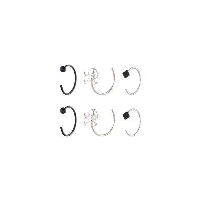 Multi-Pack Black CZ Titanium Skull Half Hoop Nose Rings 6 Pack - 22 Gauge