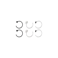 Multi-Pack Black CZ Titanium Skull Half Hoop Nose Rings 6 Pack - 22 Gauge