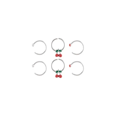Multi-Pack CZ Titanium Cherry Nose Hoop Rings 6 Pack - 22 Gauge