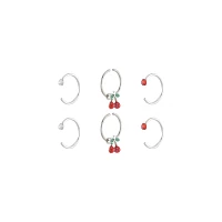 Multi-Pack CZ Titanium Cherry Nose Hoop Rings 6 Pack - 22 Gauge
