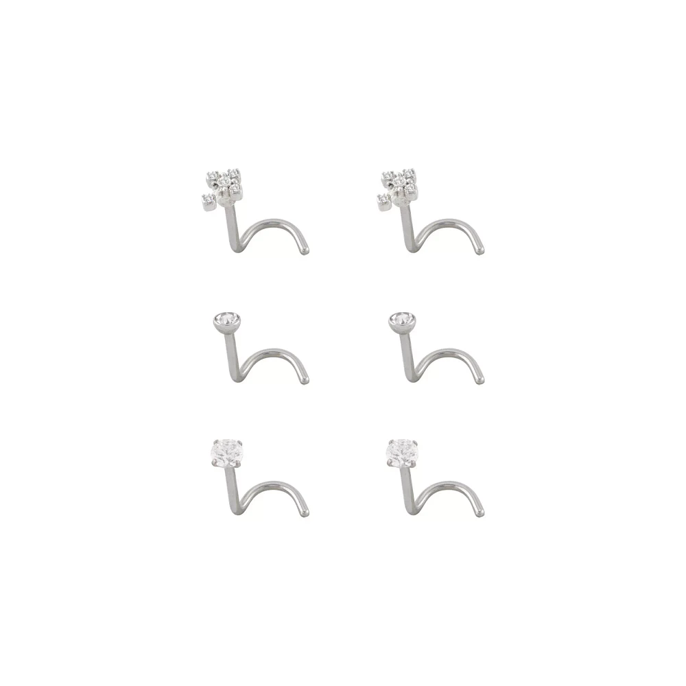 Multi-Pack CZ Titanium Cross Nose Screws 6 Pack - 20 Gauge