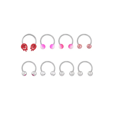 Multi-Pack CZ Smiley Face Drip Horseshoe Rings 8 Pack - 16 Gauge