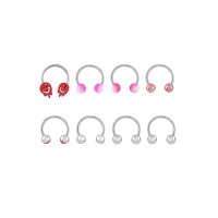 Multi-Pack CZ Smiley Face Drip Horseshoe Rings 8 Pack - 16 Gauge