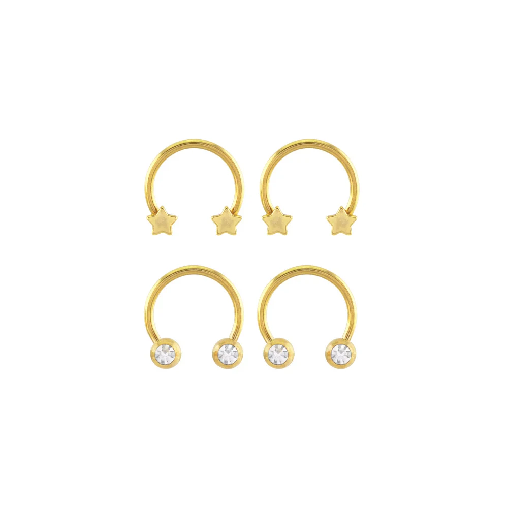 Multi-Pack Round CZ Goldtone Star Horseshoe Rings 4 Pack - 16 Gauge