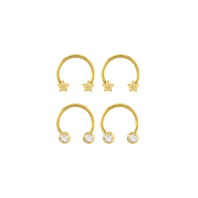 Multi-Pack Round CZ Goldtone Star Horseshoe Rings 4 Pack - 16 Gauge
